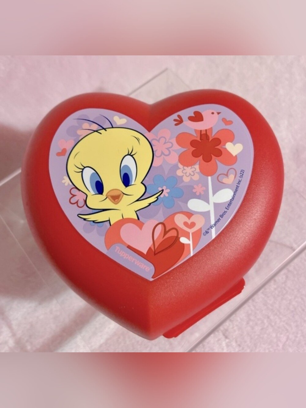 Tupperware Red Heart-Shaped Tweety Trinket Box